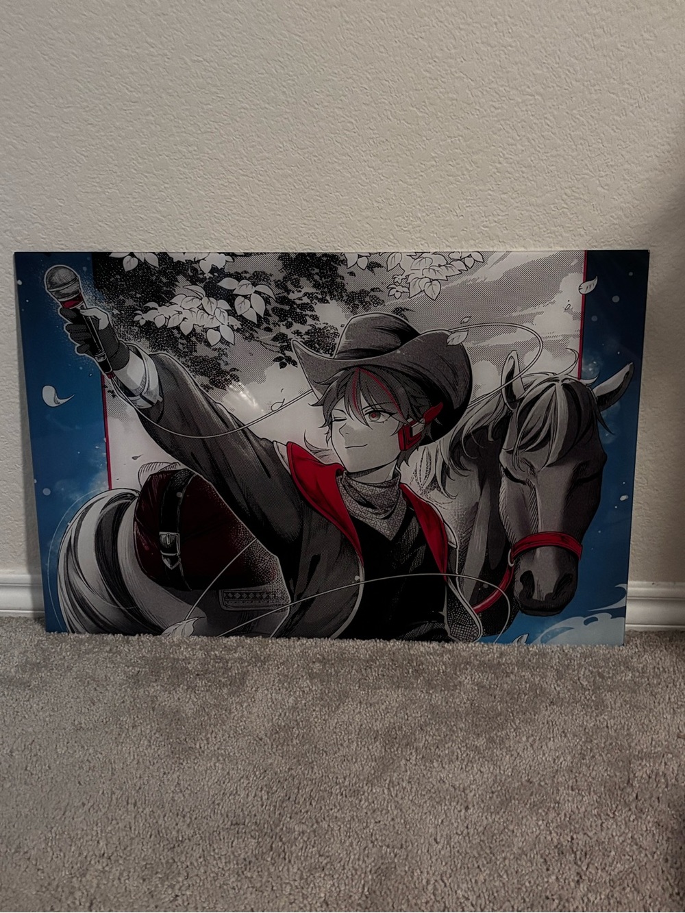 Fantasy Cowboy Wall Art Print in Black, Red and Blue